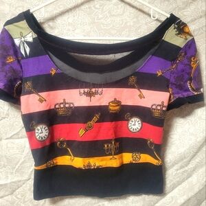 Handmade fancy cats wide neck crop top M